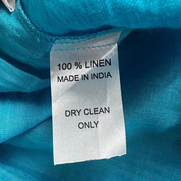 Mille Resort Mini Dress Smocked Turquoise Blue Linen Dress Ruffle Sleeves Size S - Picture 9 of 14